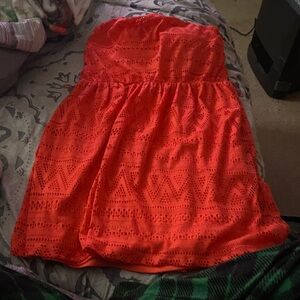 No Boundaries Strapless Orange Dress